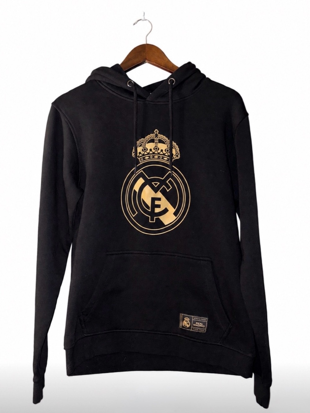 Real Madrid black and gold pullover hoodie in men's size Small